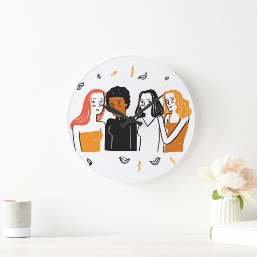 Diverse meisjes, verschillende nationaliteiten sam grote klok (Huis)