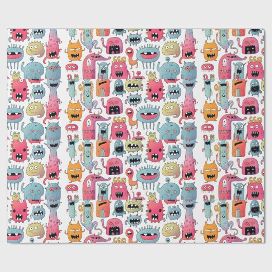 Diverse monsterfiguren cadeaupapier (Vlak)