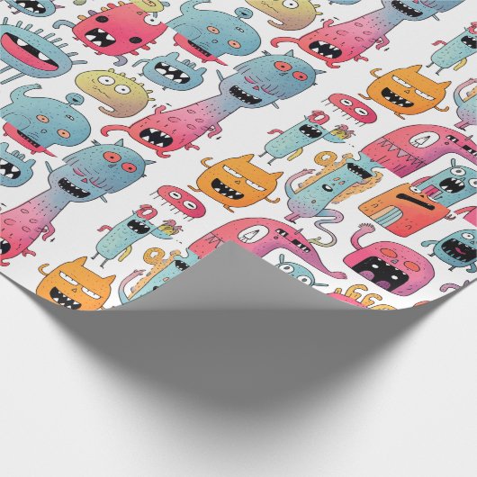 Diverse monsterfiguren cadeaupapier (Hoek)