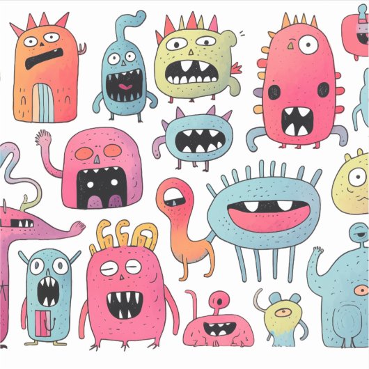 Diverse monsterfiguren sticker (Voorkant)