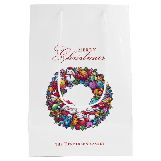 Diverse Motieven Vrolijk Kerstfeest Custom name Medium Cadeauzakje (Achterkant)