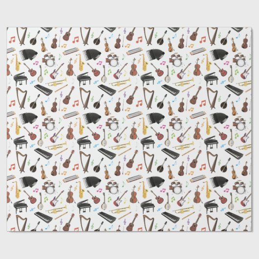 Diverse muziekinstrumenten cadeaupapier (Vlak)