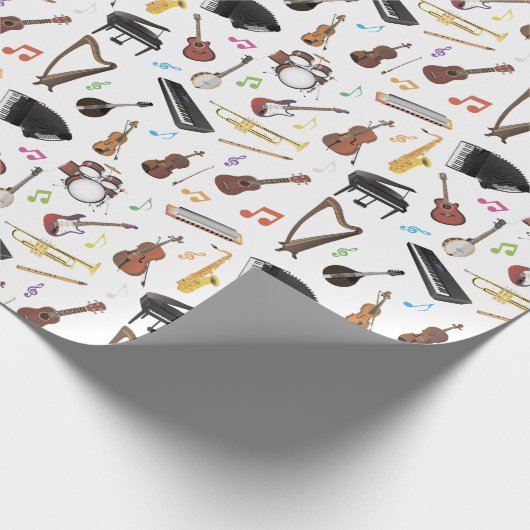 Diverse muziekinstrumenten cadeaupapier (Hoek)