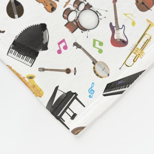 Diverse muziekinstrumenten fleece deken (Hoek)