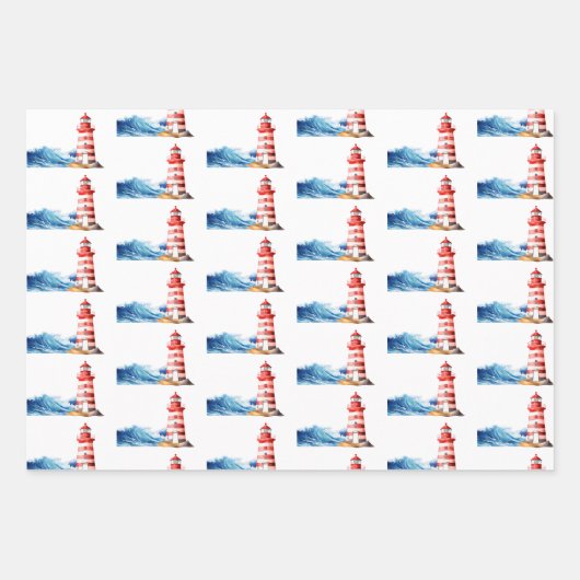 Diverse Nautical Ahoy Boy Lighthouse  Baby Shower Inpakpapier Vel (Voorkant 2)
