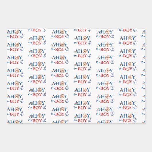 Diverse Nautical Ahoy Boy Lighthouse Baby Shower Inpakpapier Vel (Voorkant)