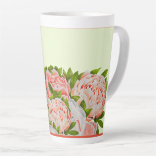 Diverse pioenen op een grote latte Mok