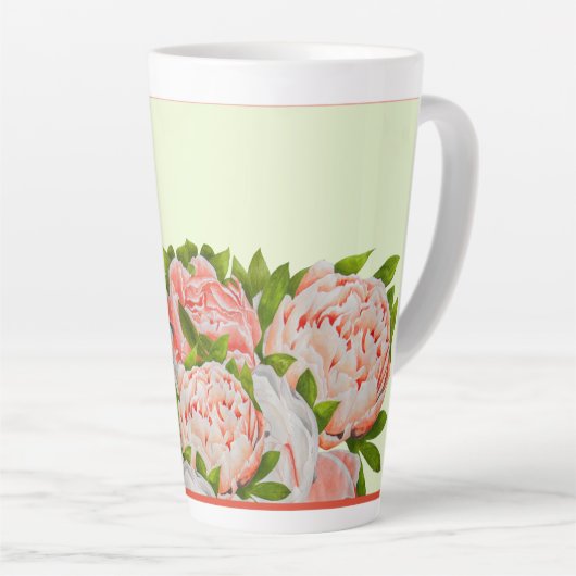 Diverse pioenen op een grote latte Mok (Rechterhoek)