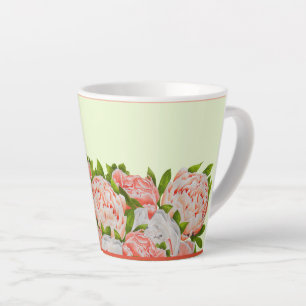 Diverse pioenen op een kleine latte Mok