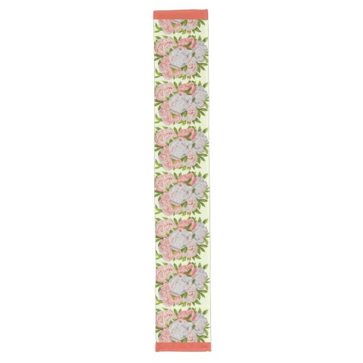 Diverse pioenen op een Table Runner Lange Tafelloper (Voorkant)