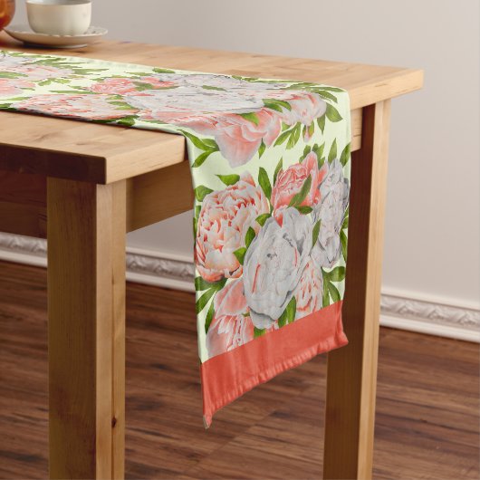 Diverse pioenen op een Table Runner Lange Tafelloper (Voorbeeld)