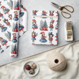 Diverse poppen witte kerst cadeaupapier