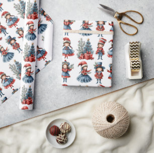 Diverse poppen witte kerst cadeaupapier