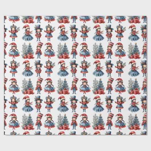 Diverse poppen witte kerst cadeaupapier (Vlak)