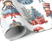 Diverse poppen witte kerst cadeaupapier (Rol Hoek)