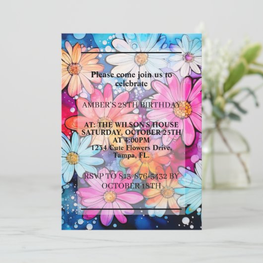 Diverse Schattigee Abstracte Daisy Flowers Verjaar Kaart (Staand voorkant)