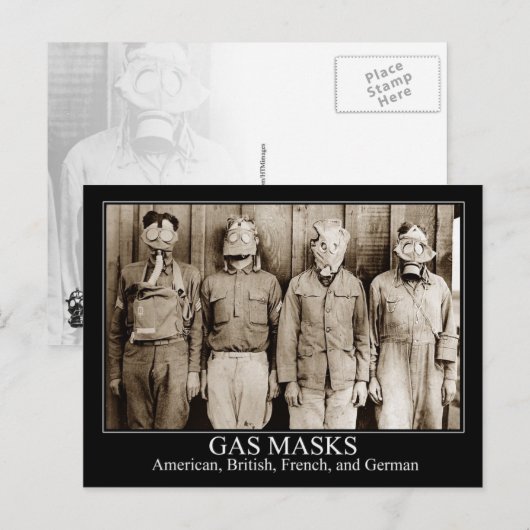 Diverse soorten gasmaskers briefkaart (Voorkant / Achterkant)