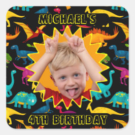 Diverse soorten kleurrijke dinosaurussen met foto vierkante sticker