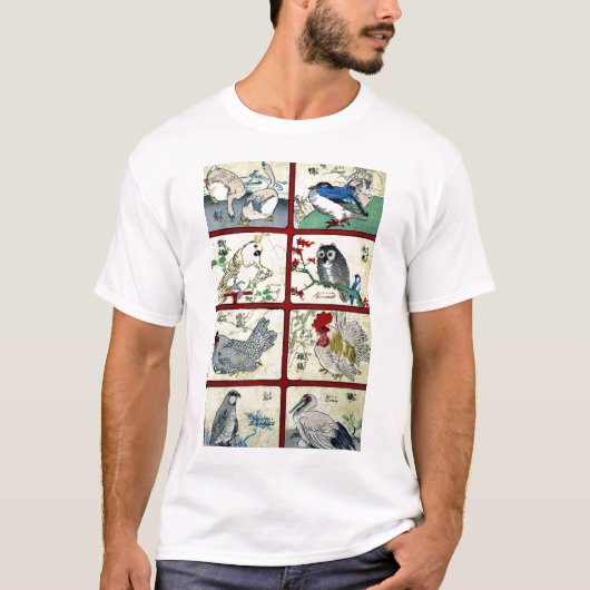 Diverse soorten vogels Ukiyoe T-shirt (Voorkant)