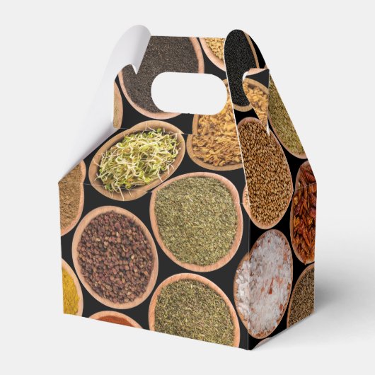 Diverse specerijen en voedselingrediënten bedankdoosjes (Achterkant)