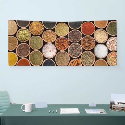 Diverse specerijen en voedselingrediënten spandoek (Beurs)