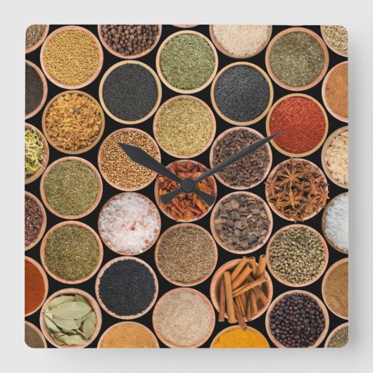 Diverse specerijen en voedselingrediënten vierkante klok (Voorkant)