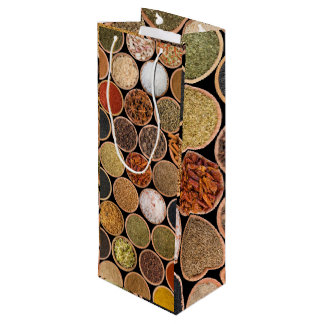 Diverse specerijen en voedselingrediënten wijn cadeautas