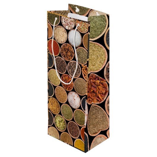 Diverse specerijen en voedselingrediënten wijn cadeautas (Achterkant Gekanteld)