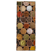 Diverse specerijen en voedselingrediënten wijn cadeautas (Voorkant)