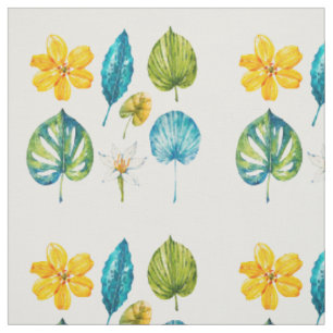 Diverse tropische bloemen bladeren stof