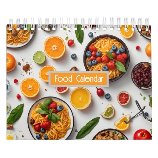 Diverse voedingsmiddelen op tafel kalender (Hoes)