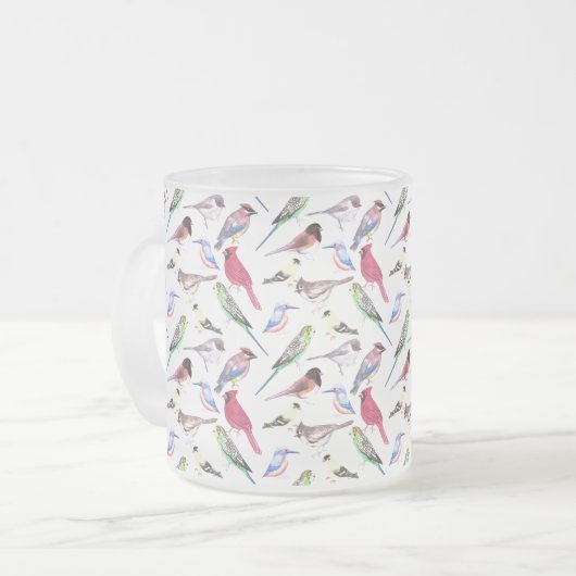 Diverse vogels in de waterverf - schattige gezelsc matglas koffiemok (Voorkant links)