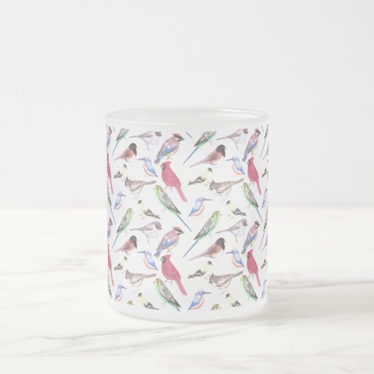 Diverse vogels in de waterverf - schattige gezelsc matglas koffiemok (Center)
