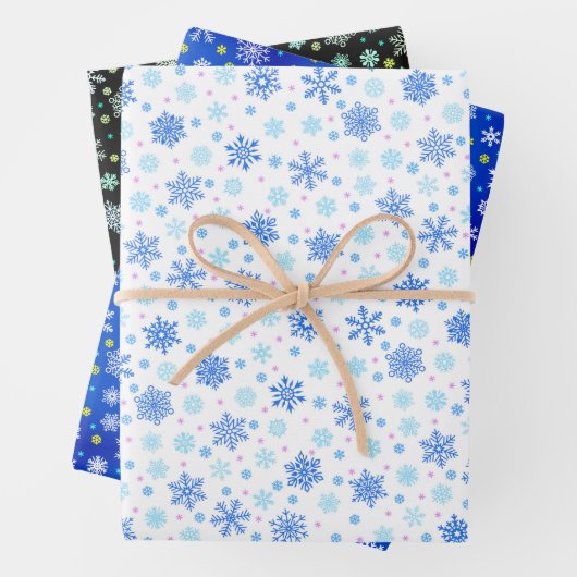 Diverse vormen Snowflakes Blue White Black Elegant Inpakpapier Vel (In situ)