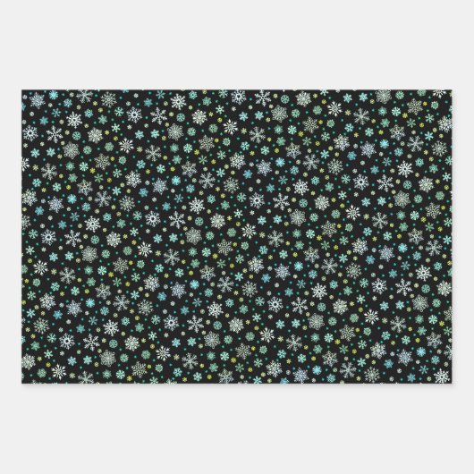 Diverse vormen Snowflakes Blue White Black Elegant Inpakpapier Vel (Voorkant 3)
