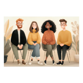 Diverse Vrienden Die Samen Gezellig Bij Elkaar Zit Foto Afdruk