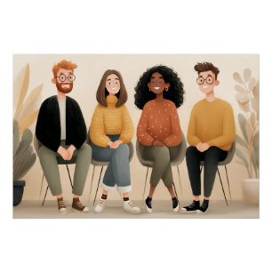 Diverse Vrienden Die Samen Gezellig Bij Elkaar Zit Perfect Poster