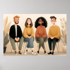 Diverse Vrienden Die Samen Gezellig Bij Elkaar Zit Poster