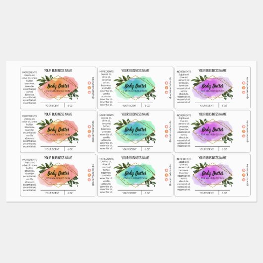 Diverse Waterverf Bodyboter Etiketten Labels (Vel)