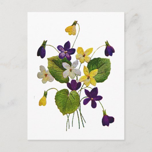 Diverse wilde viooltjes gedaan in Crewel borduurwe Briefkaart (Voorkant)