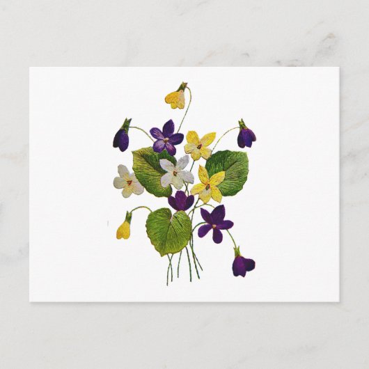 Diverse wilde viooltjes gedaan in Crewel borduurwe Briefkaart (Voorkant)