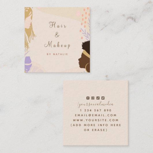 Diversiteit Beauty Hair Makeup Artist Boho Neutraa Vierkante Visitekaartje (Voorkant / Achterkant)