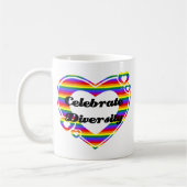 Diversiteit donkere tekst vieren koffiemok (Links)