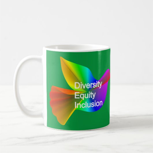 Diversiteit Equity Inclusie met regenboog vredesdu Koffiemok (Links)
