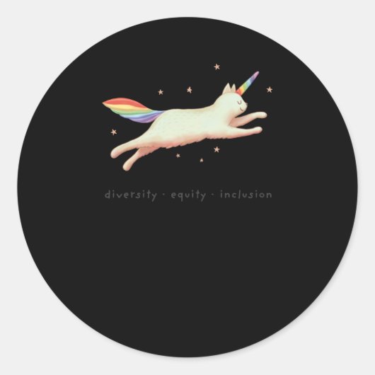 Diversiteit Equity Inclusion met Unicorn Cat Stick Ronde Sticker (Voorkant)