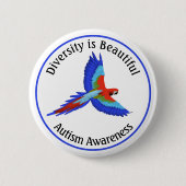Diversiteit Macaw Parrot Autism Awareness Button (Voorkant)