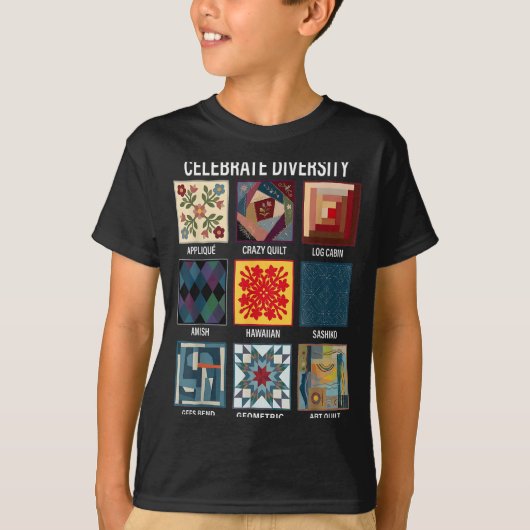 Diversiteit vieren quiltsteek ambacht patchwork t-shirt (Voorkant)