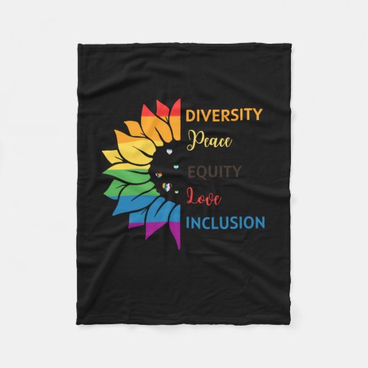 Diversiteit Vrede Equity Liefde Inclusie – Rainbow Fleece Deken (Voorkant)