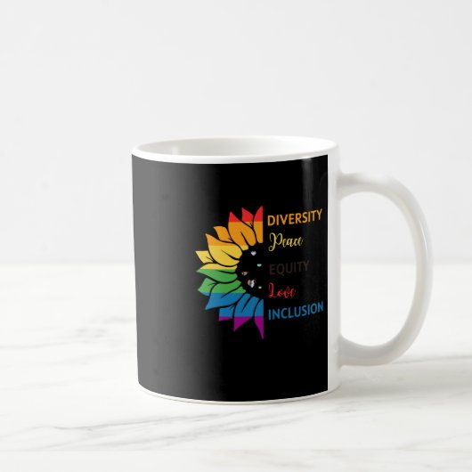Diversiteit Vrede Equity Liefde Inclusie – Rainbow Koffiemok (Rechts)