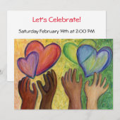 Diversity Love Hearts Hands Colorful Invitation Kaart (Voorkant / Achterkant)